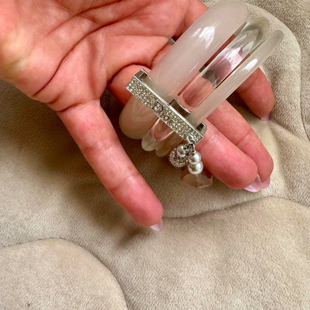 Dior Silver and White Bangles with Sparkling Dior Charm